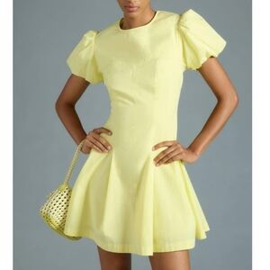 Anthropologie Maeve Yellow Puff Sleeve Pleated Mini Dress X-Large